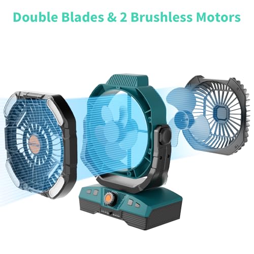 20000mAh Oscillating Portable Rechargeable Camping Fan with Light Hook F751