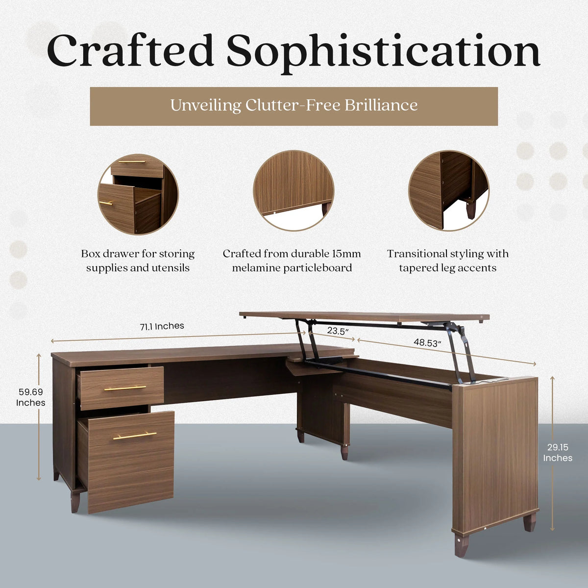 Adjustable L-Shaped Desk with File Cabinet H40551