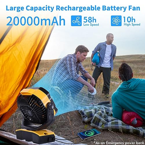 20000mAh Oscillating Portable Rechargeable Camping Fan with Light Hook F751