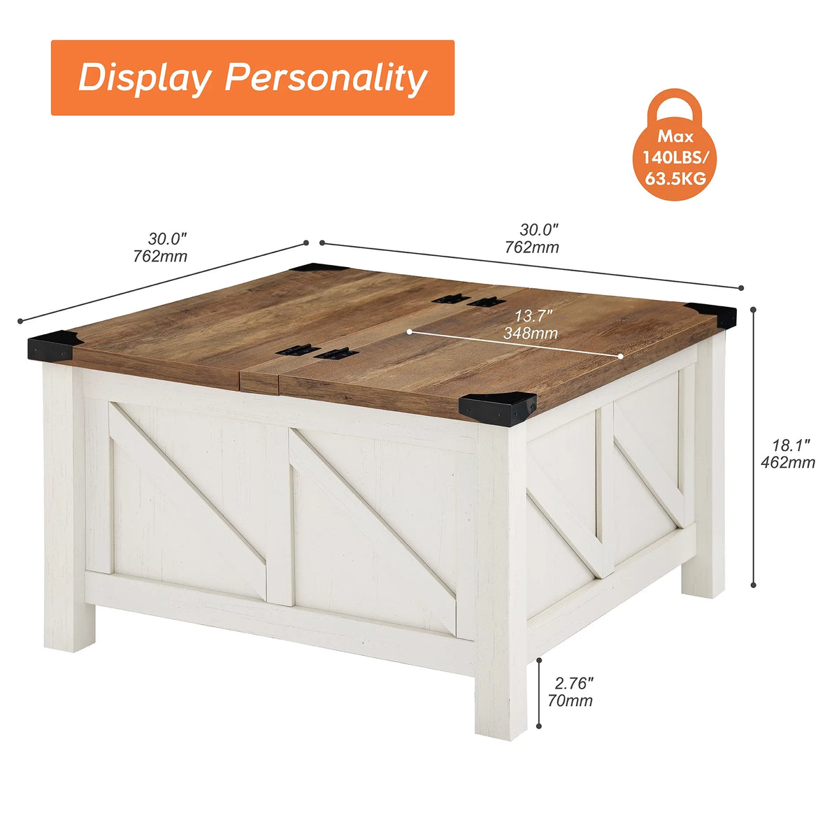 White Square Lift-Top Coffee Table with Hidden Storage T919