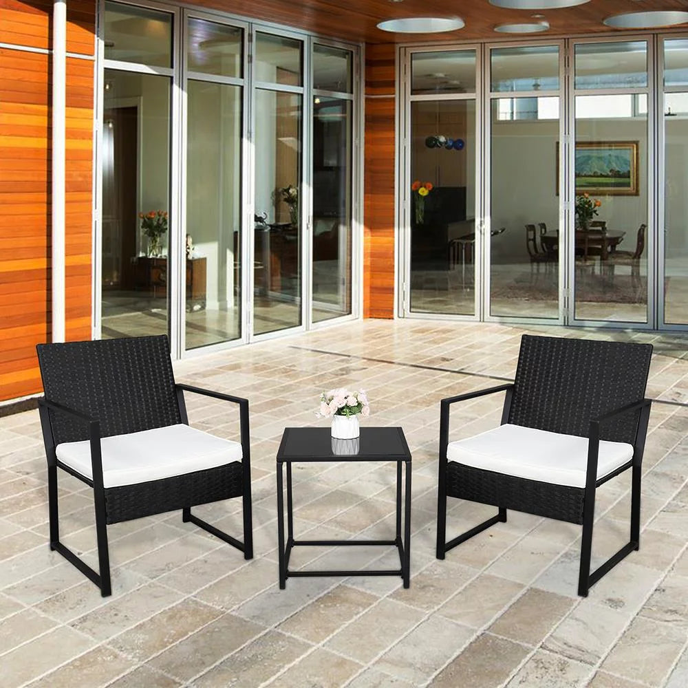 3 Piece Patio Furniture Set with 2 Cushioned Chairs & End Table, Black S2360