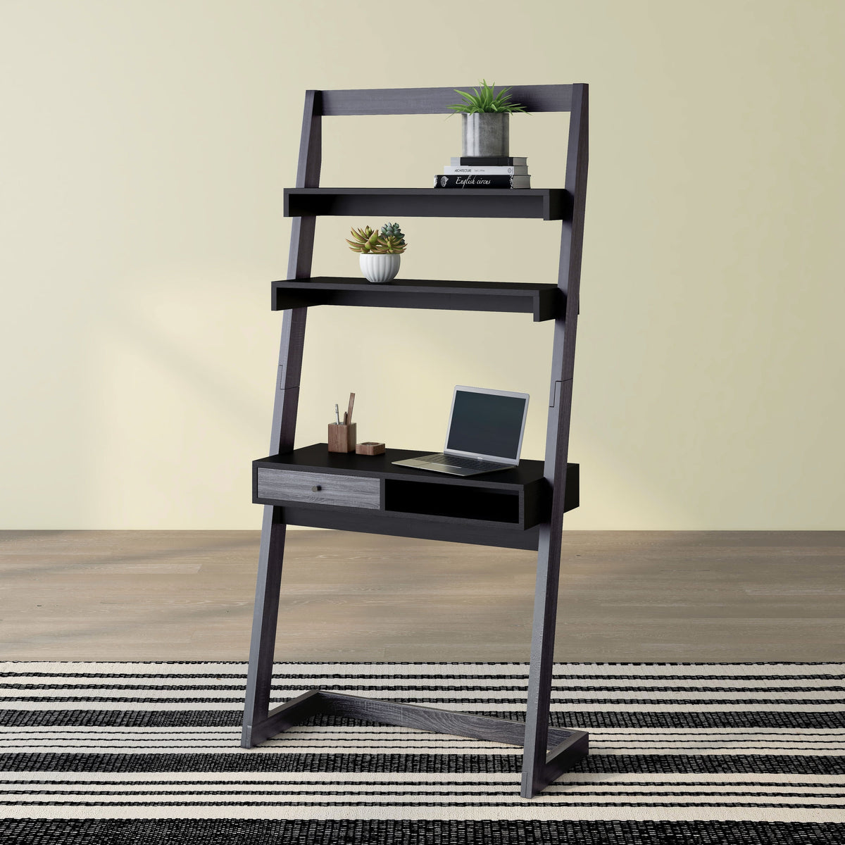 70" Tall Angled Ladder Desk Weathered White Walnut Oak Finish X6446