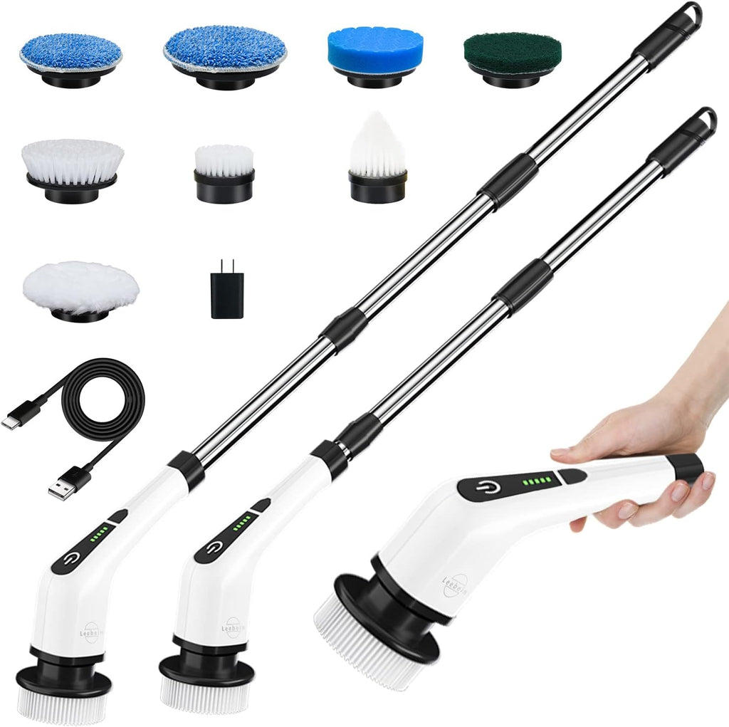 Cordless Electric Spin Scrubber with 8 Replaceable Brush Heads and 54 Inch Adjustable Handle P572
