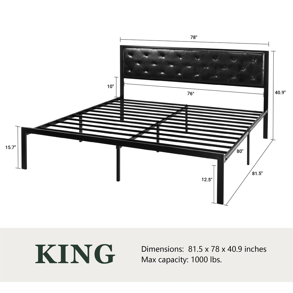 Twin Size Metal Bed Frame with Upholstered Headboard F231