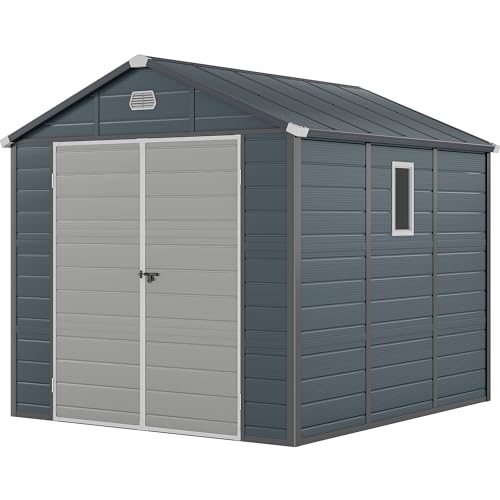 8x6.2FT All-Weather Plastic Outdoor Storage Shed with Lockable Doors T99734