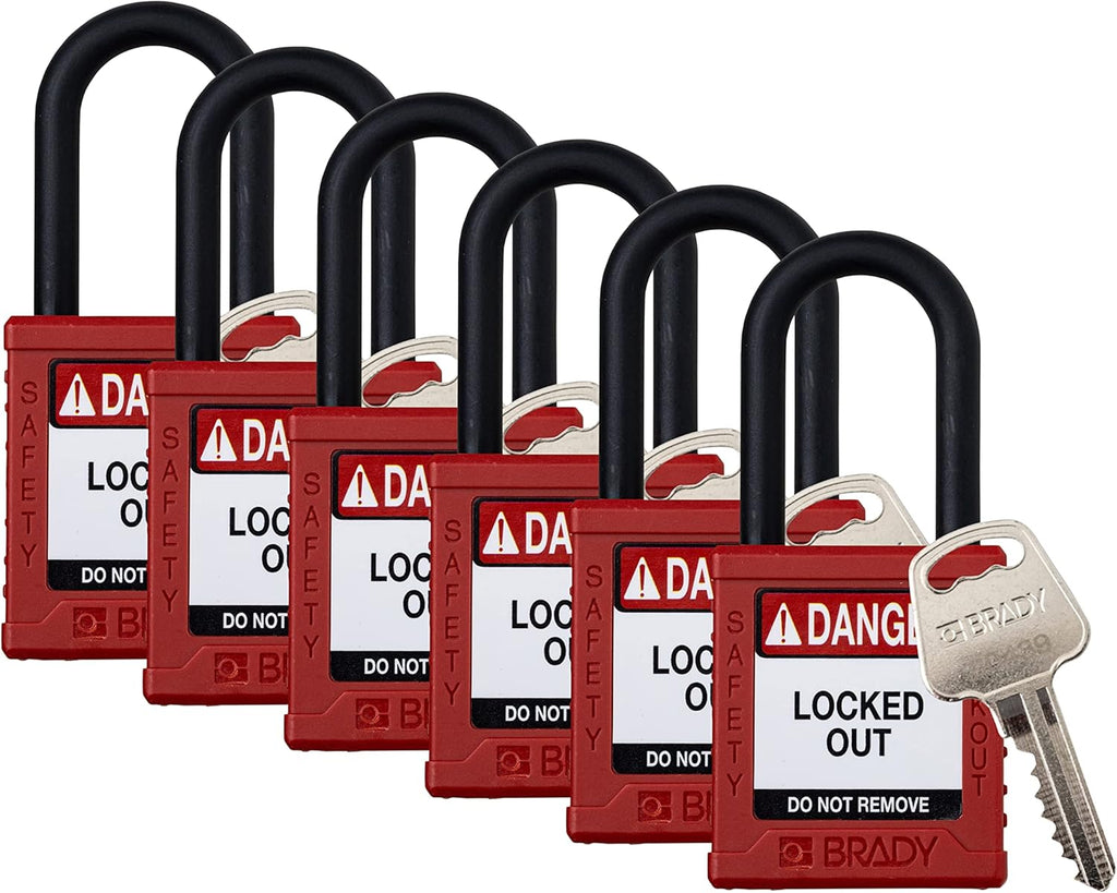 6 Pack Red Keyed Alike Safety Lockout Padlocks N81725