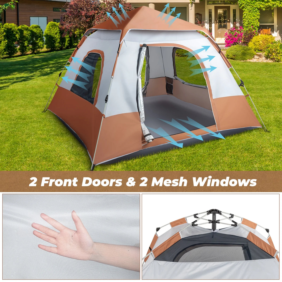 4 Person Waterproof Brown Camping Tent M89836