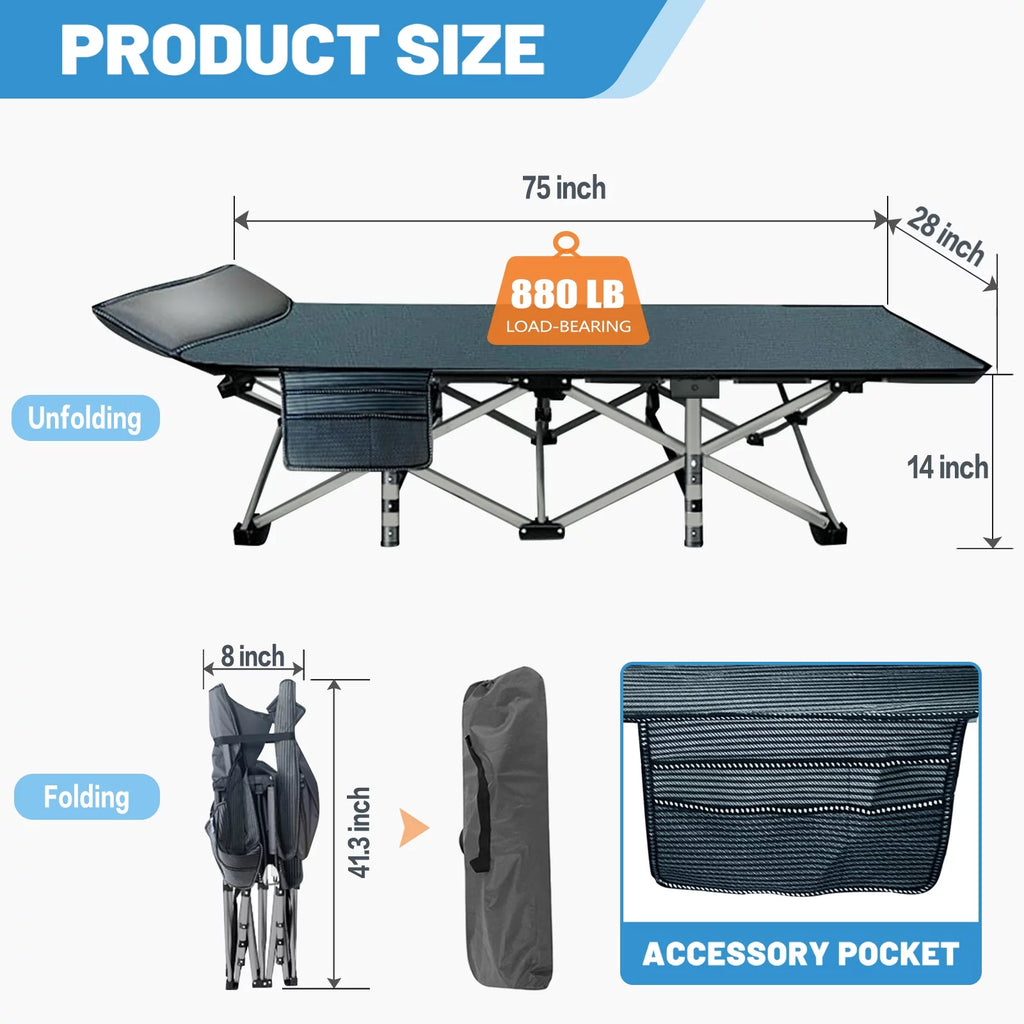 Folding Camping Cot 2 Pack with Mattress & Carry Bag I903