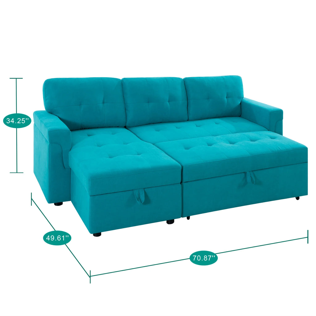Teal Velvet Reversible Sleeper Sectional Sofa V491