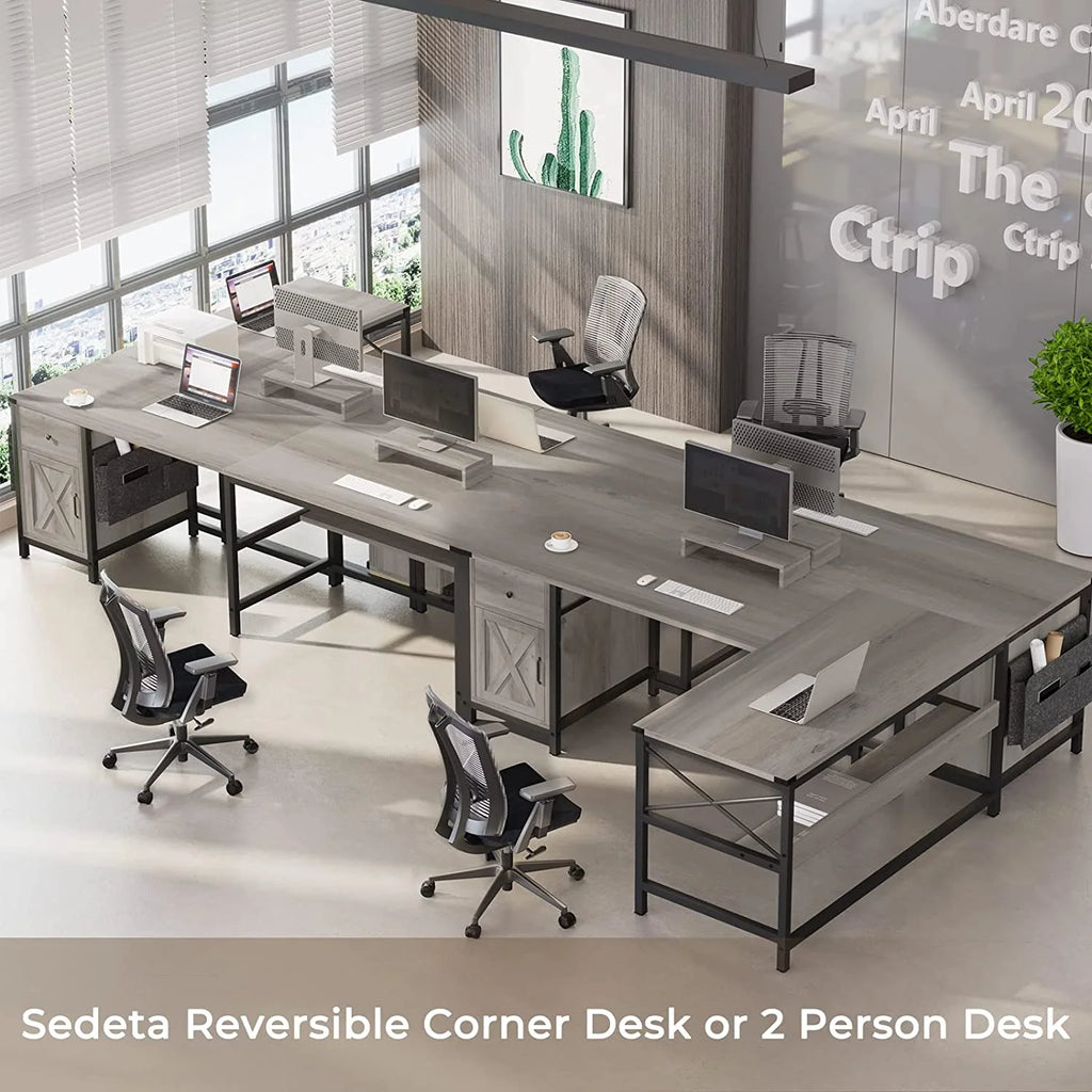 L Shaped Office Desk with Drawer and Storage Cabinet W20914