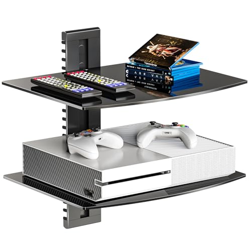 Black 2 Shelf Tempered Glass Floating Shelves I72214