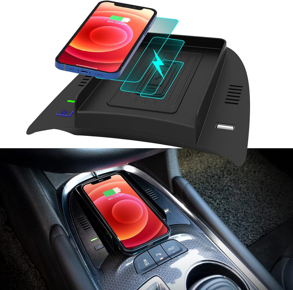 Wireless Charger with USB Port for Chevy Malibu 2016-2022 Pack of 2 R195