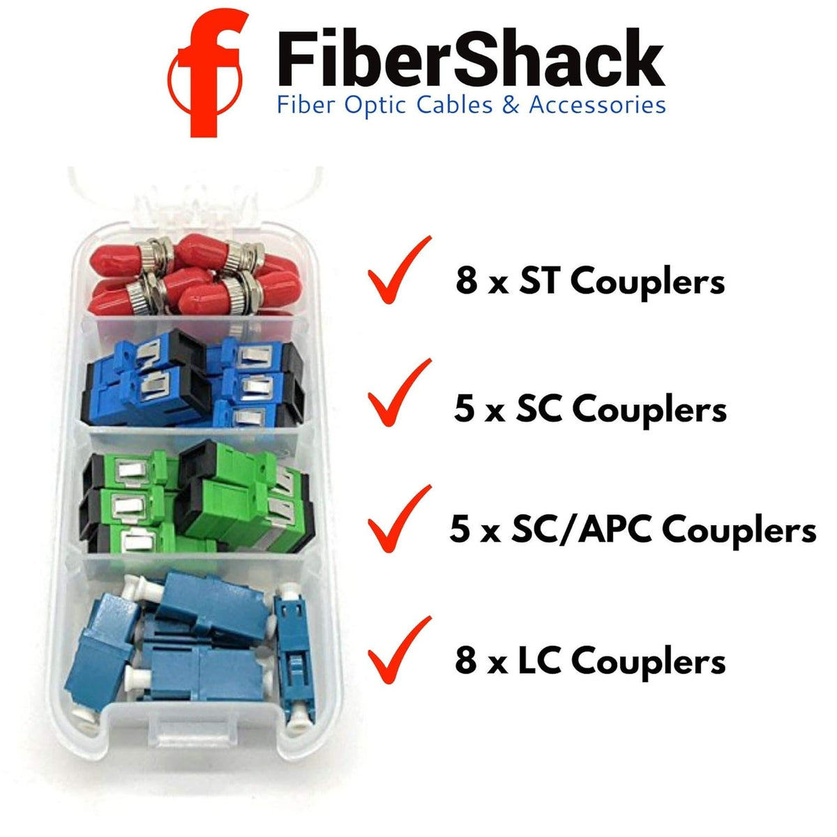 Fiber Optic Coupler Kit, 4 Styles with 26 Couplers for Single-Mode & Multi-Mode Patch Cords X169