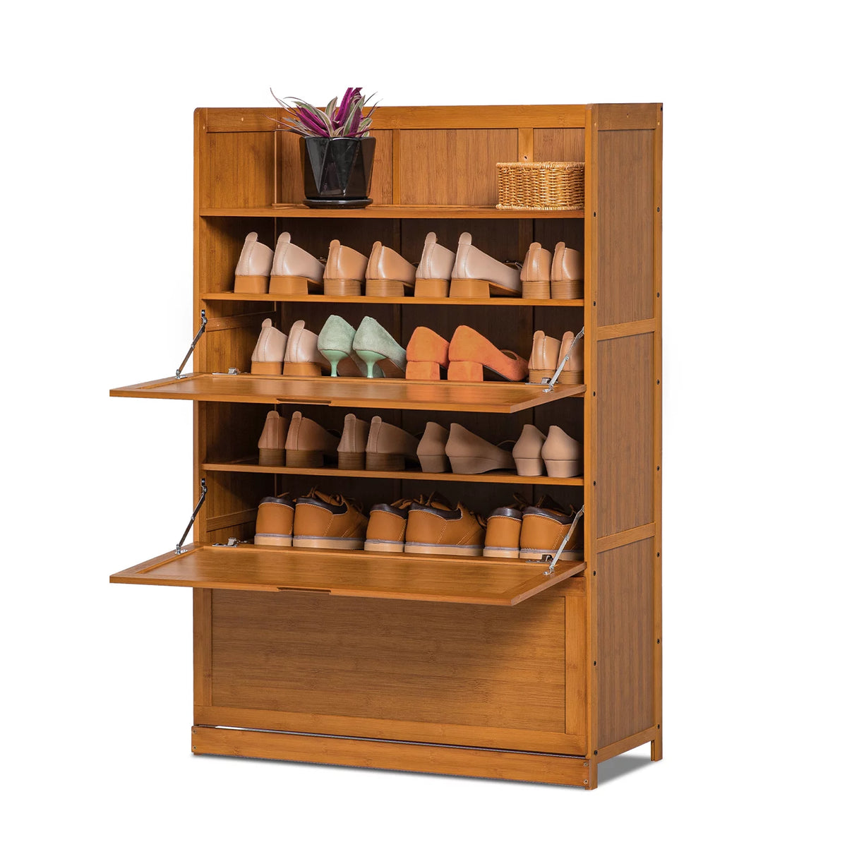 Bamboo 7 Tier 24 Pairs Shoe Organizer Rack Cabinet, Brown D34922