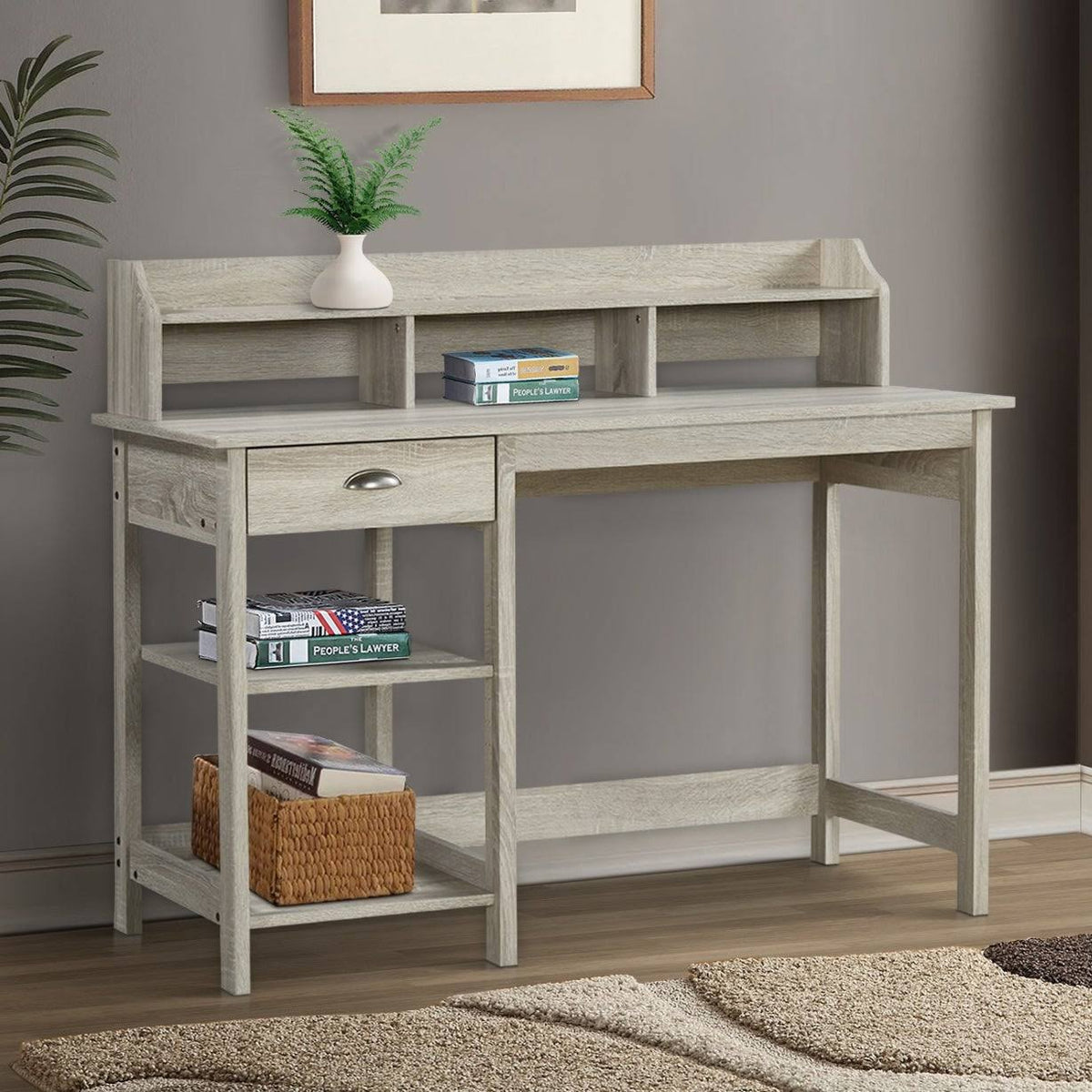 Gray Oak Writing Desk with Hutch G471