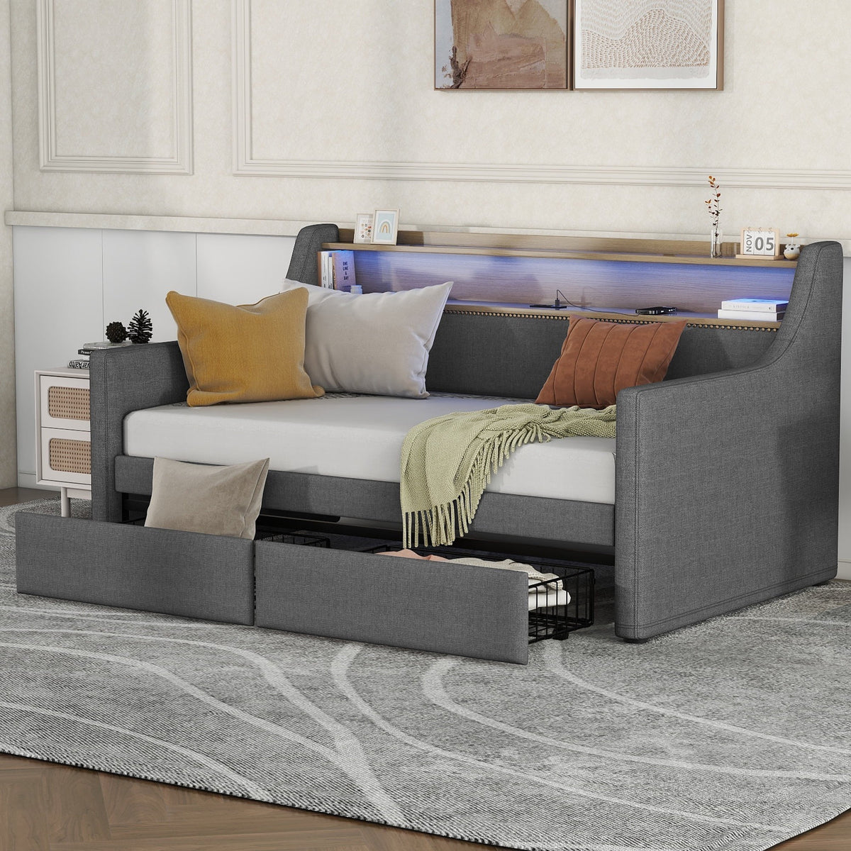 Gray Twin Daybed with Storage Drawers J234696
