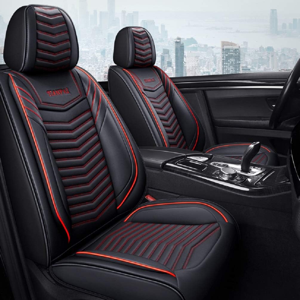 Luxury Leather Car Seat Covers 5 Seats Full Set Black-White Pack of 2 O288728