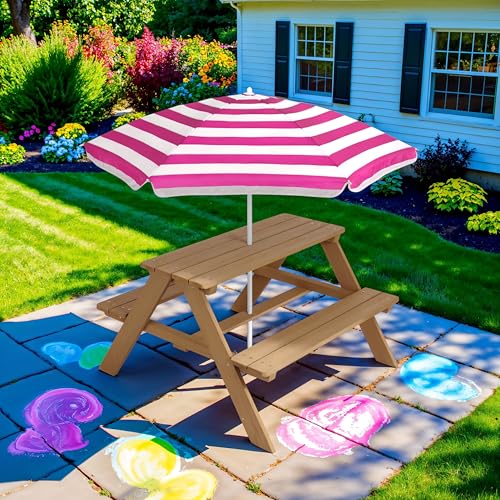 Kids Wooden Picnic Table with Umbrella and Built-in Seats N1279
