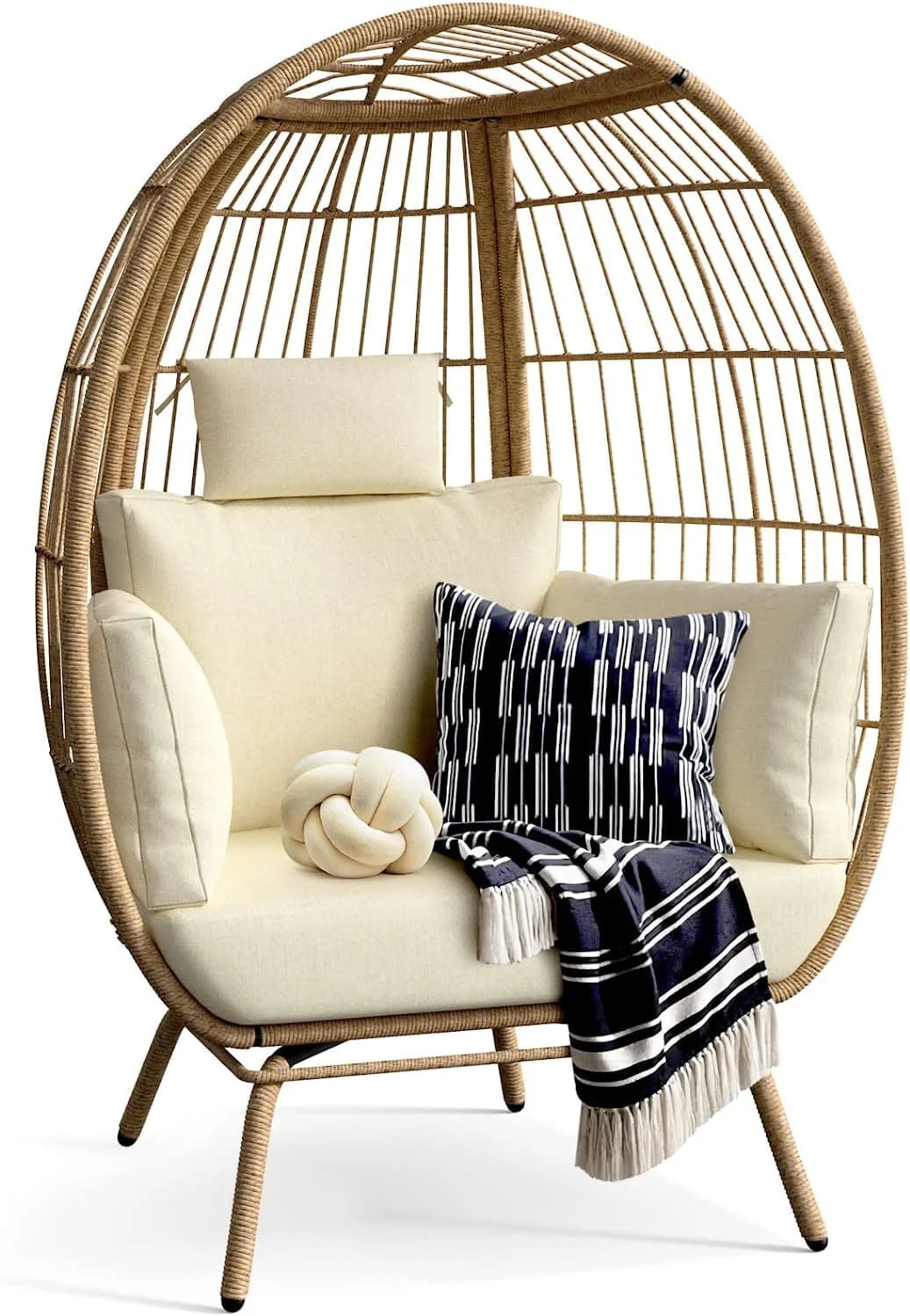 Oversized Wicker Egg Chair with Stand and Cushions Z84041