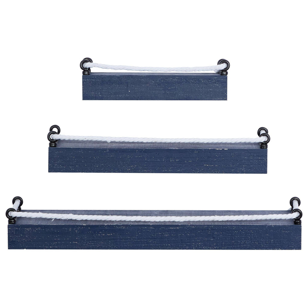 Blue Wood Wall Shelf, Set of 3 V294