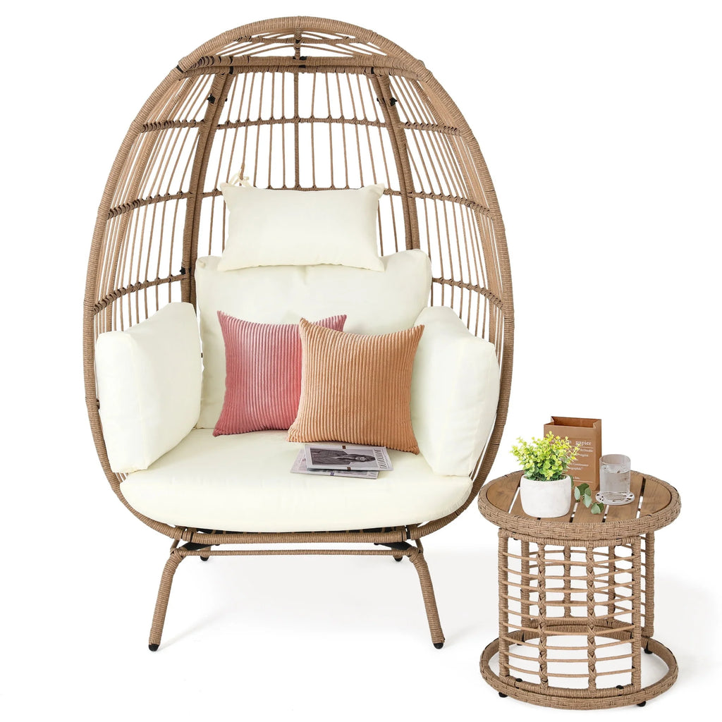 Oversized Wicker Egg Chair with Stand and Cushions Z84041