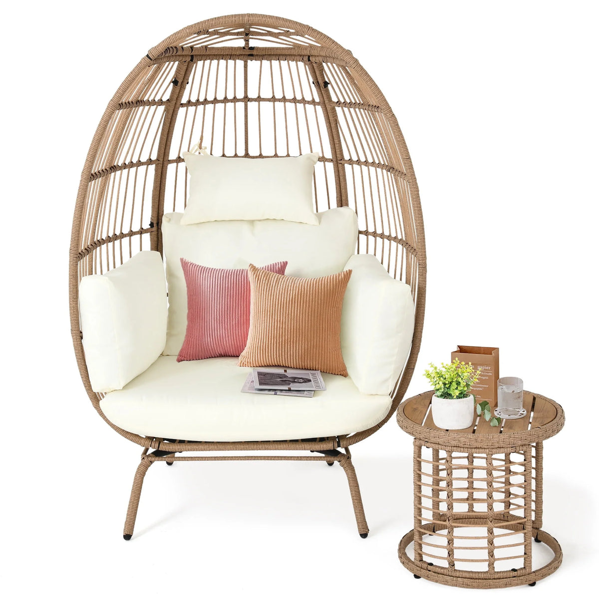 Oversized Wicker Egg Chair with Stand and Cushions Z84041