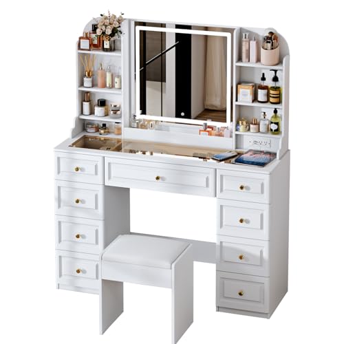 42" Black Makeup Vanity Desk with Mirror and Chair I2798