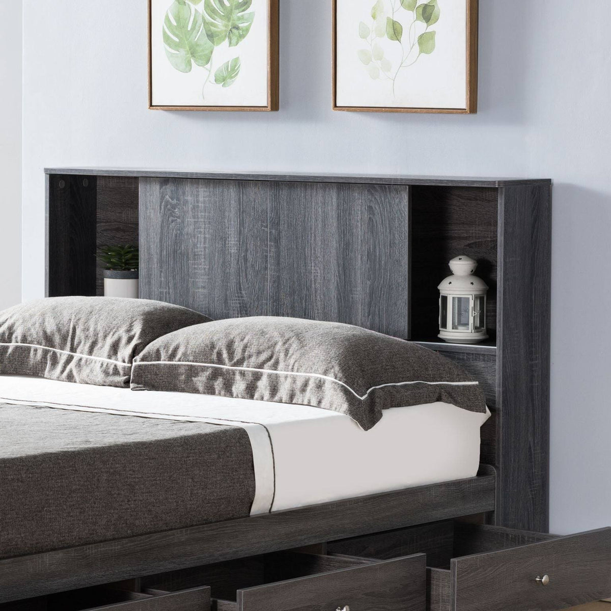 Twin Bookcase Headboard with Two Large Cubbies and Two Smaller Shelves - White Q146831