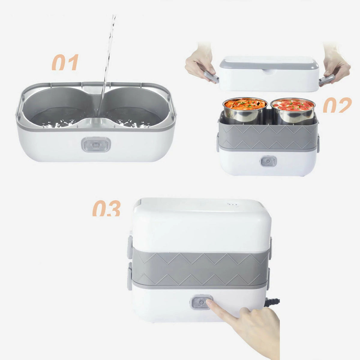 Electric Heated Lunch Box Portable Food Warmer Stainless Steel 110V U952614