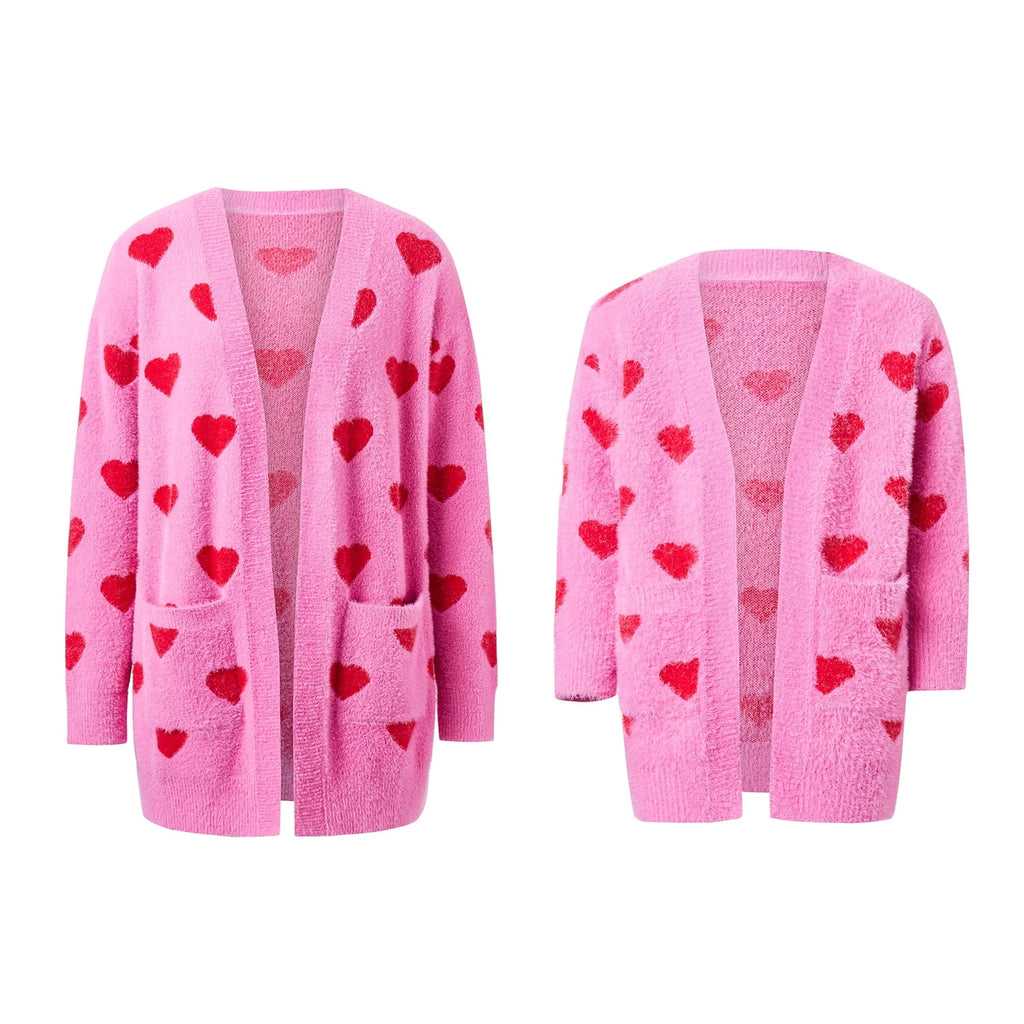 Heart Pattern Long Sleeve Open Front Cardigan Sweater R37192