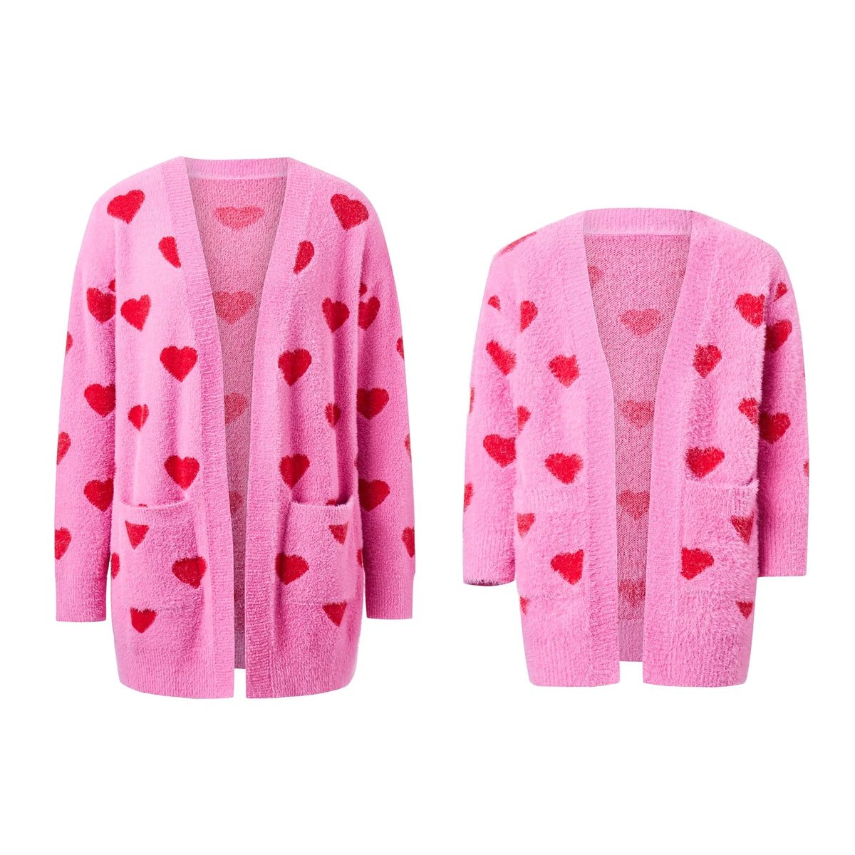 Heart Pattern Long Sleeve Open Front Cardigan Sweater R37192
