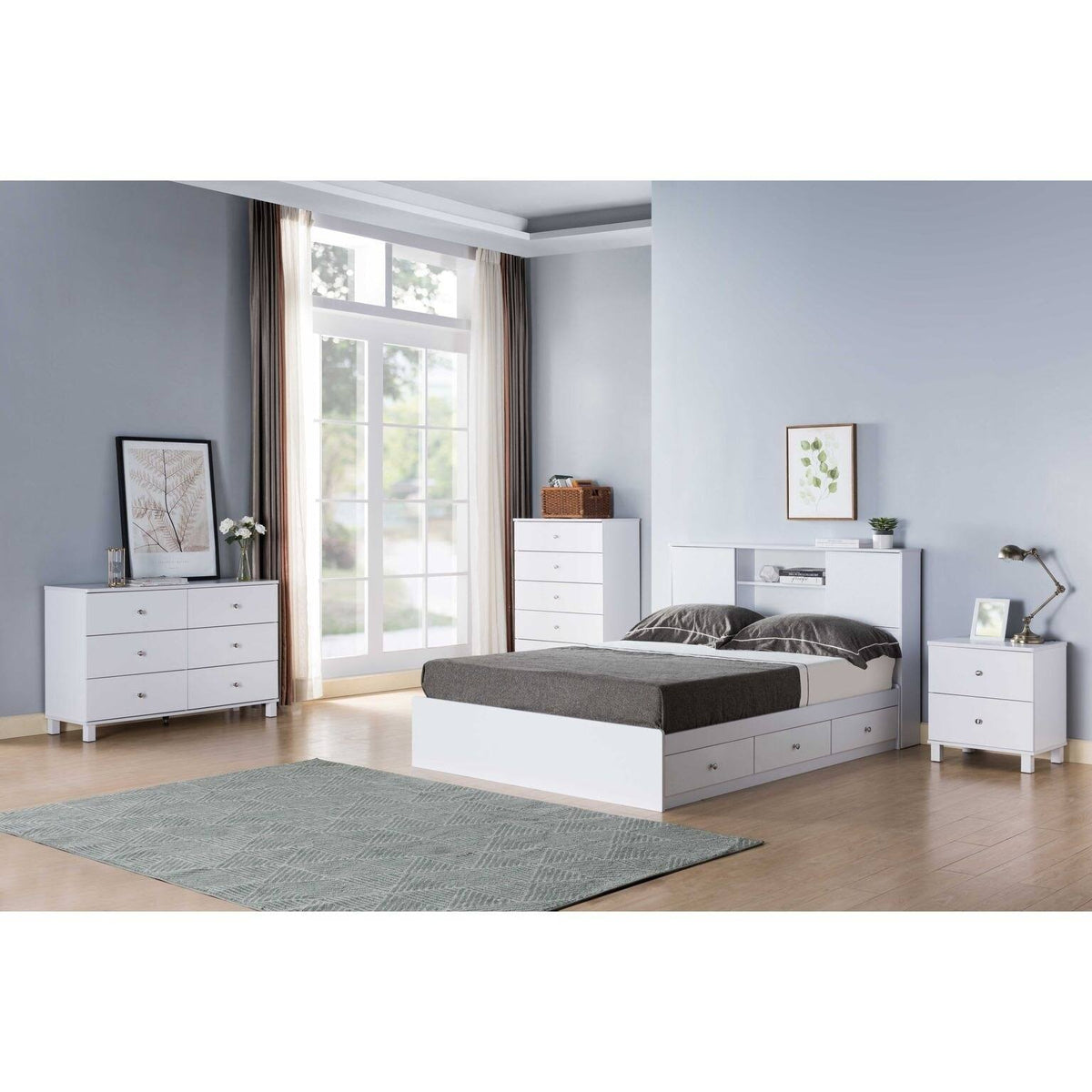 Twin Bookcase Headboard with Two Large Cubbies and Two Smaller Shelves - White Q146831