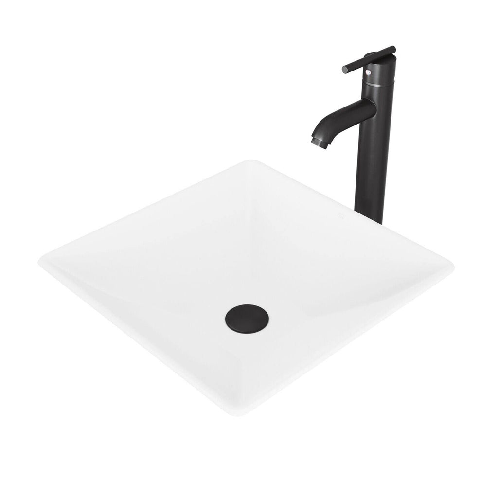 Matte Black Stone Vessel Sink and Bathroom Vessel Faucet V17496