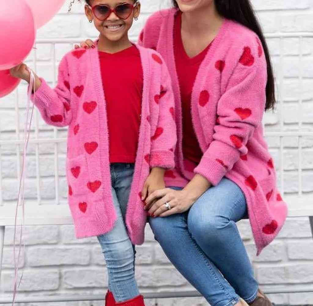 Heart Pattern Long Sleeve Open Front Cardigan Sweater R37192