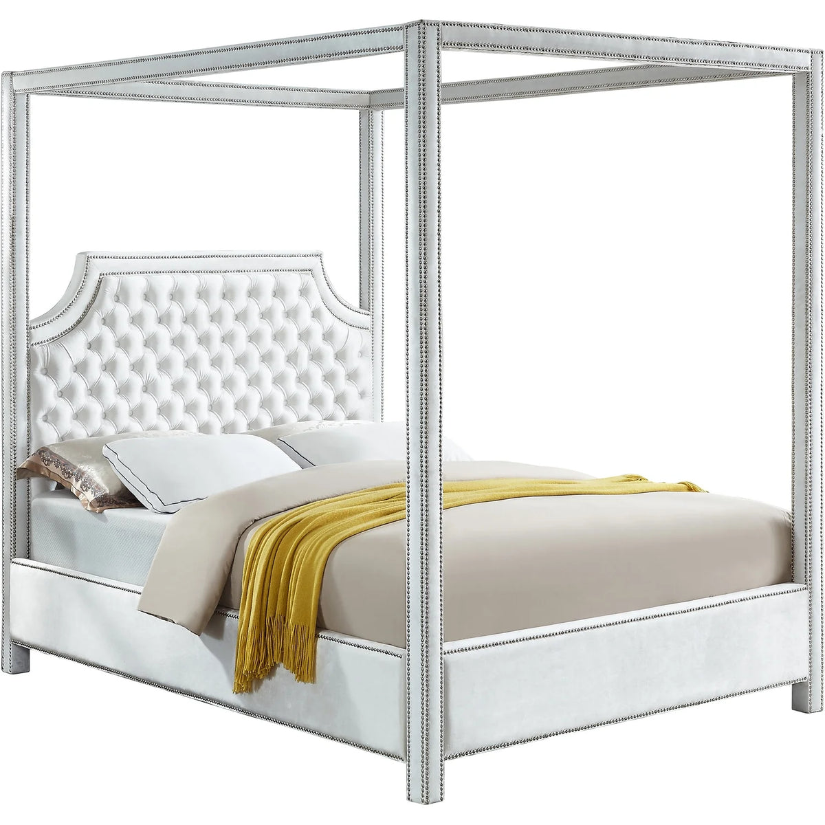 White Velvet King Bed I658