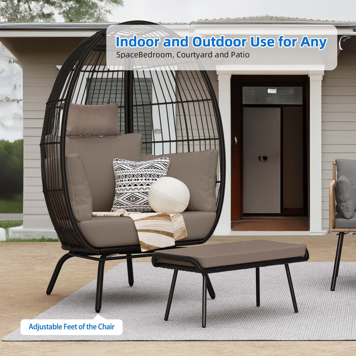 Oversized Wicker Egg Chair with Stand and Cushions Z84041