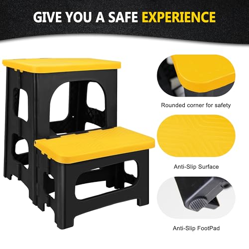 Folding 2-Step Stool, Non-Slip Portable Footstool, Black H722364