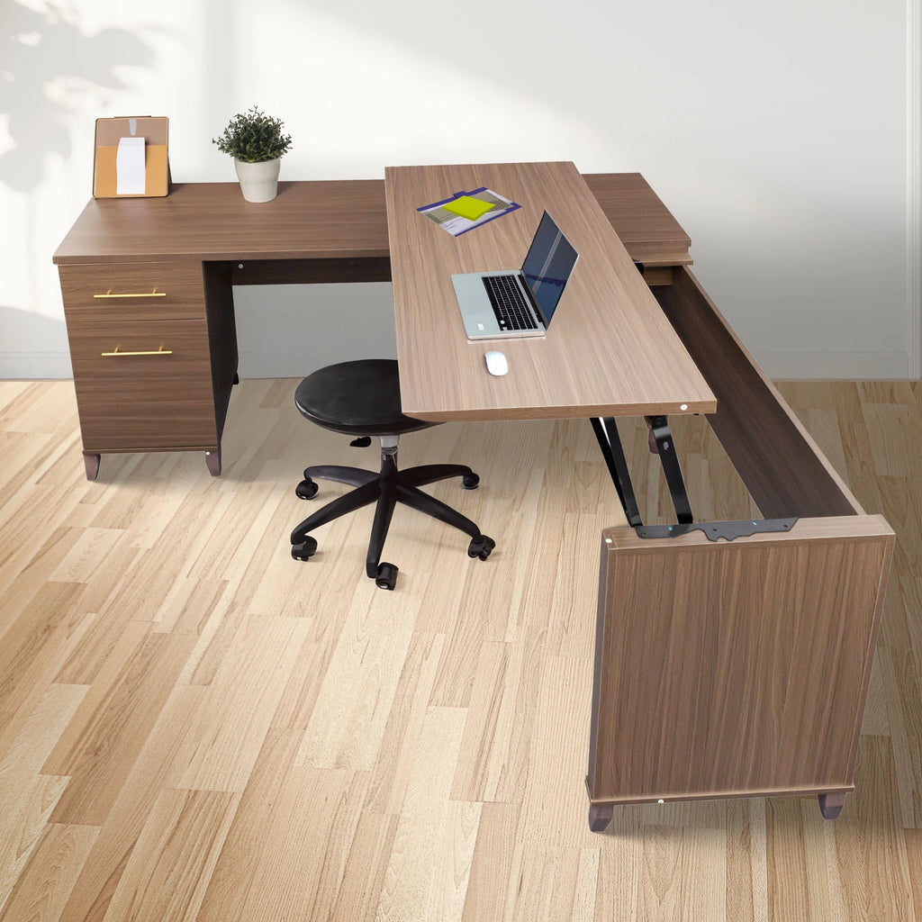Adjustable L-Shaped Desk with File Cabinet H40551