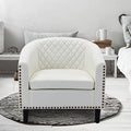 White Faux Leather Barrel Club Chair with Solid Wood Legs Q8621