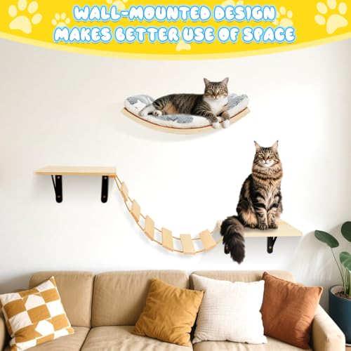 Set of 4 Cat Wall Shelves and Bridge Ladder I529246