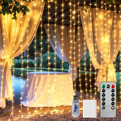 300 LED Curtain String Lights with Remote F9401